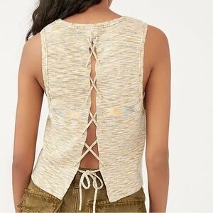 Free People Best of Us Orange and Grey Tank Top with Lace-Up Back